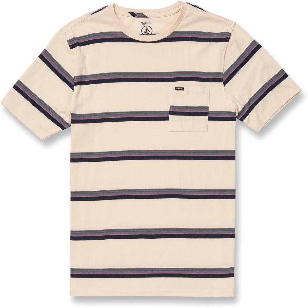 image:imageVolcom Mens Striped Knit TShirt Short Sleeve Crewneck Tee Soft Cotton JerseyWhitecap Grey