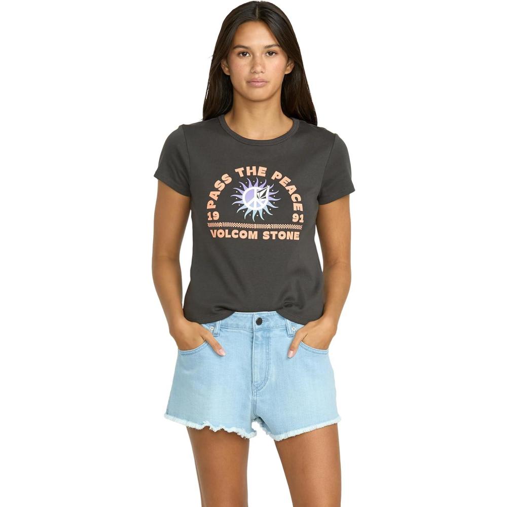image:imageVolcom Womens 1991 Stone High Waisted Cutoff Denim Jean ShortBlue Drift