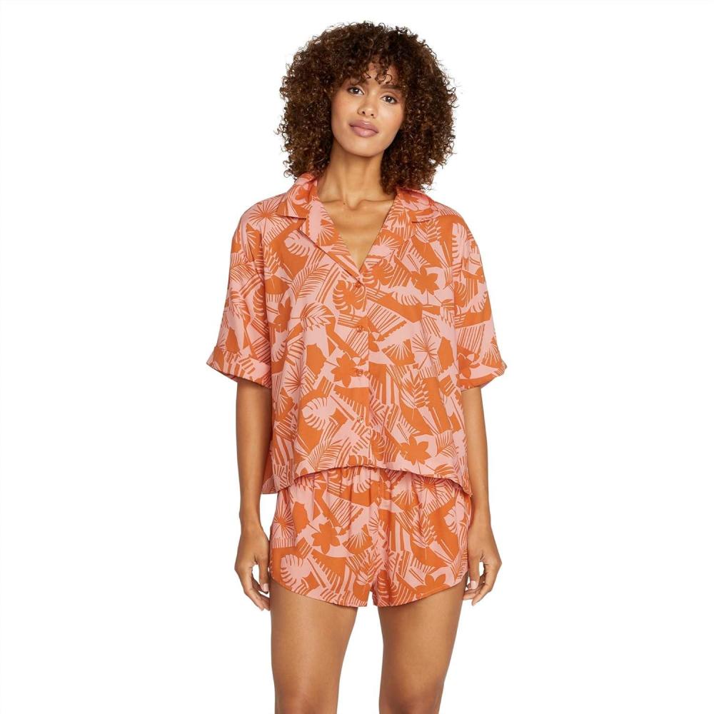 image:imageVolcom Womens Excapism Oversized Button Front ShirtBurnt Sienna