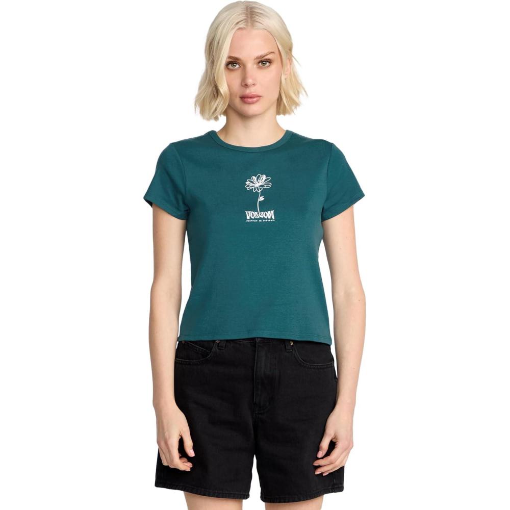 image:imageVolcom Womens Have a Clue Short Sleeve Tee Fitted TShirt with Striped Neck TapingEmerald Green