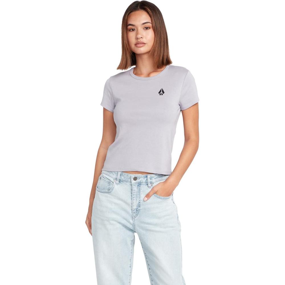 image:imageVolcom Womens Have a Clue Short Sleeve Tee Fitted TShirt with Striped Neck TapingMoonbeam