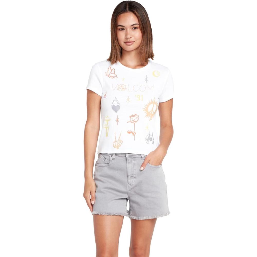 image:imageVolcom Womens Have a Clue Short Sleeve Tee Fitted TShirt with Striped Neck TapingWhite