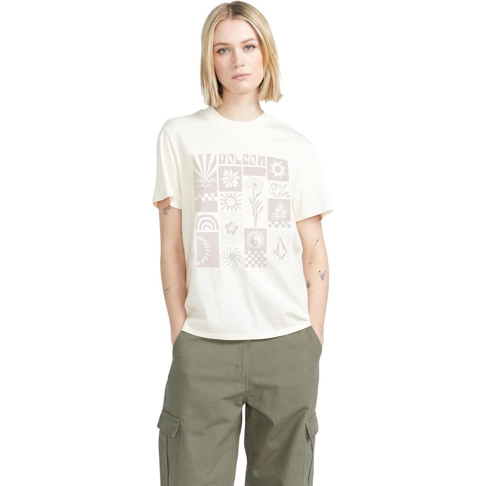 image:imageVolcom Womens Lock It Up Short Sleeve Tee Crew Neck TShirt with Striped Neck TapingBone