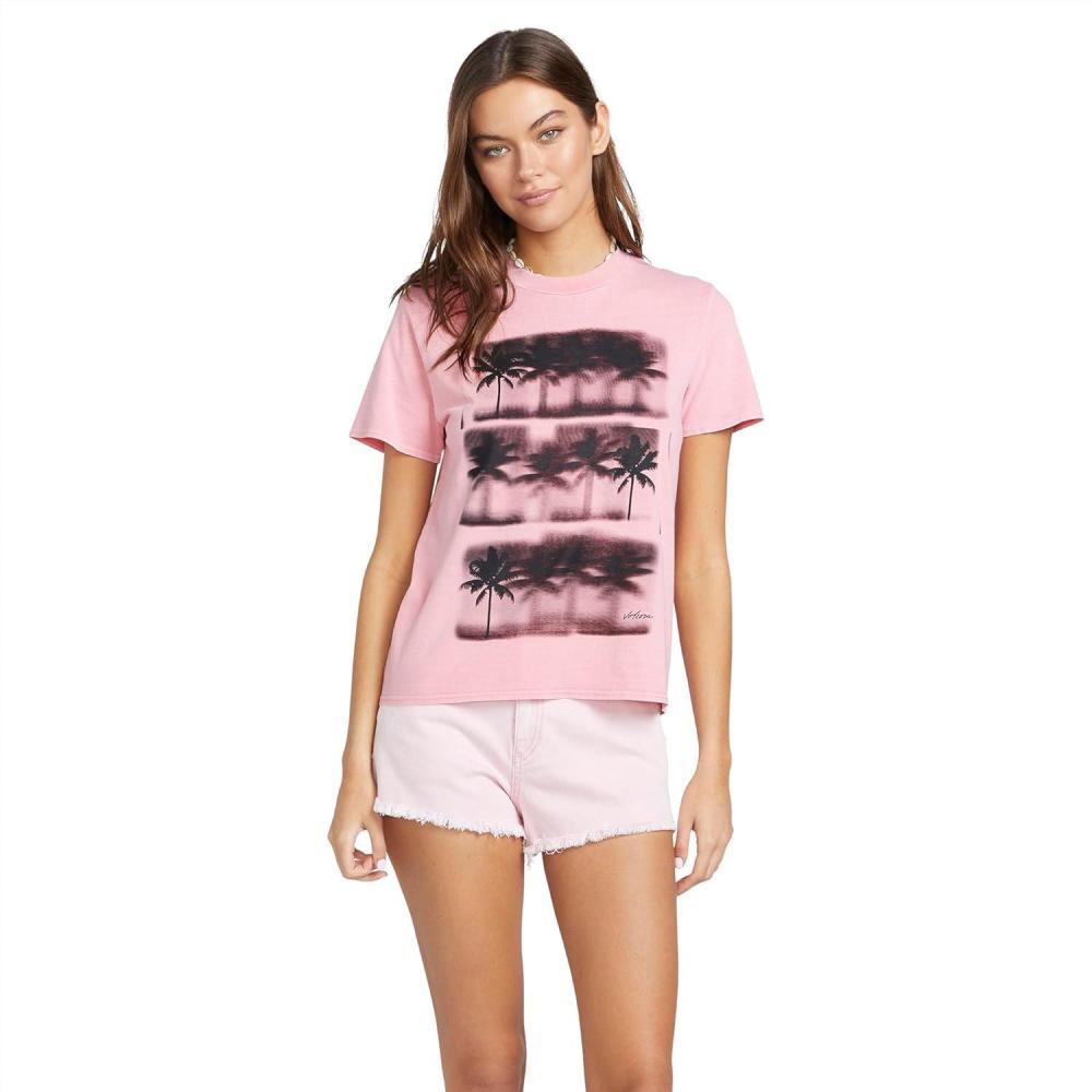 image:imageVolcom Womens Lock It Up Short Sleeve Tee Crew Neck TShirt with Striped Neck TapingGuava