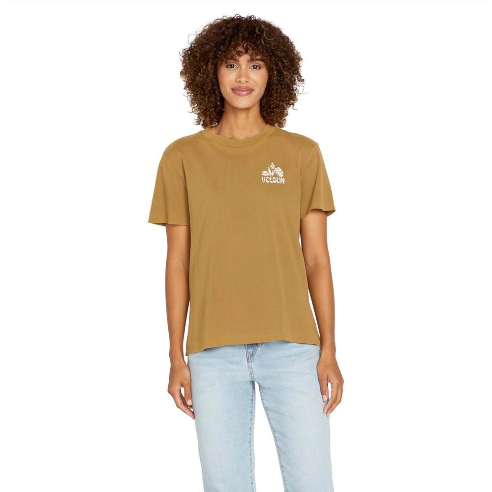 image:imageVolcom Womens Lock It Up Short Sleeve Tee Crew Neck TShirt with Striped Neck TapingRustic Brown