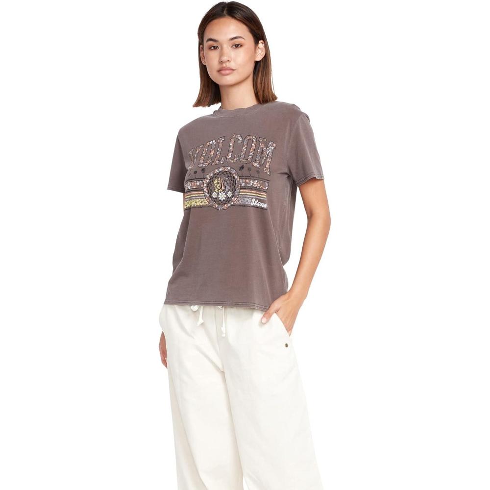 image:imageVolcom Womens Lock It Up Short Sleeve Tee Crew Neck TShirt with Striped Neck TapingSlate Grey