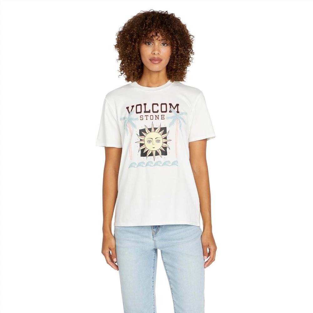 image:imageVolcom Womens Lock It Up Short Sleeve Tee Crew Neck TShirt with Striped Neck TapingStar Light