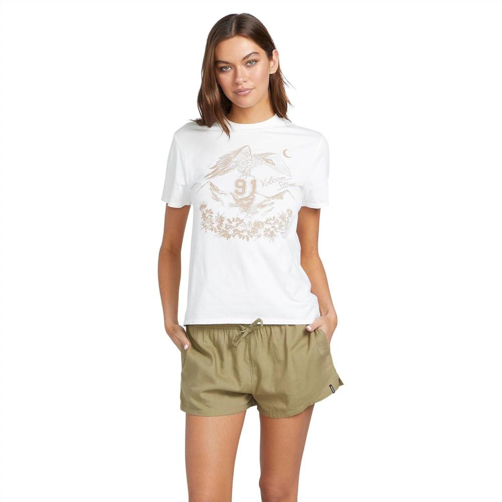 image:imageVolcom Womens Lock It Up Short Sleeve Tee Crew Neck TShirt with Striped Neck TapingStar White White