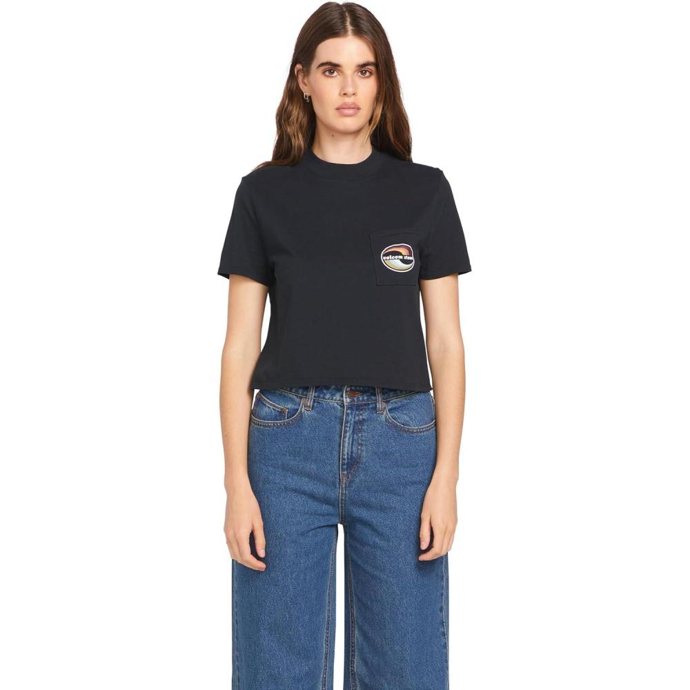 image:imageVolcom Womens Short Sleeve Pocket Dial Tee Crew Neck TShirt with Chest Pocket and Screen PrintBlack Logo
