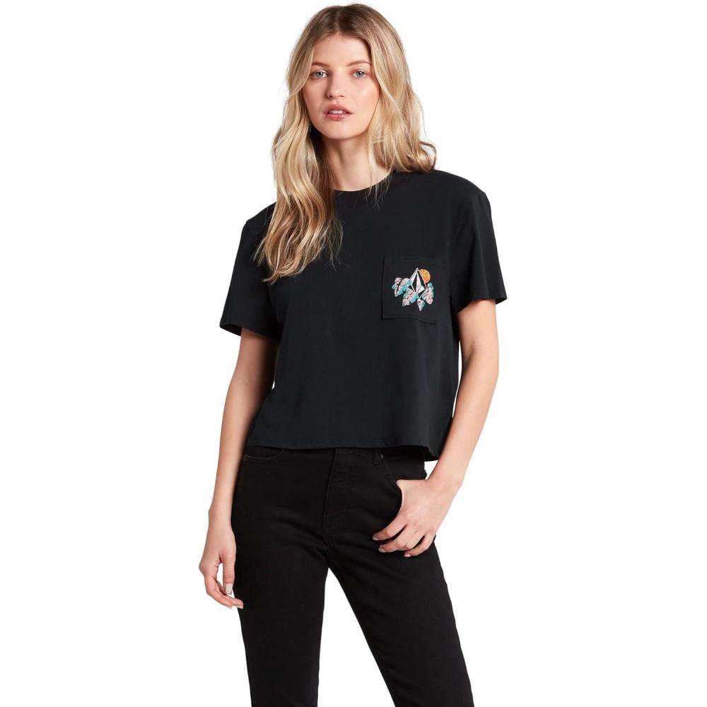 image:imageVolcom Womens Short Sleeve Pocket Dial Tee Crew Neck TShirt with Chest Pocket and Screen PrintBlack New