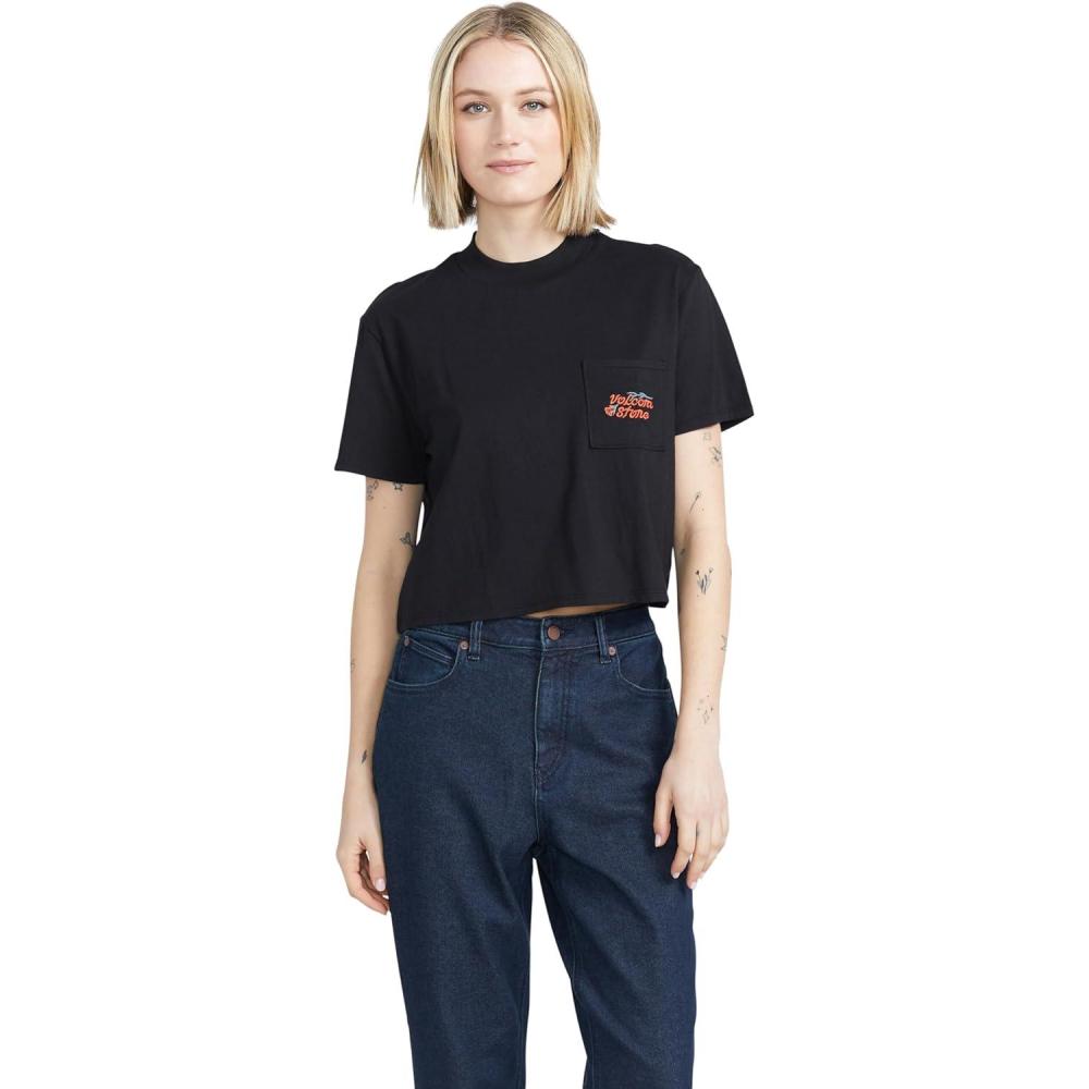 image:imageVolcom Womens Short Sleeve Pocket Dial Tee Crew Neck TShirt with Chest Pocket and Screen PrintBlack Red