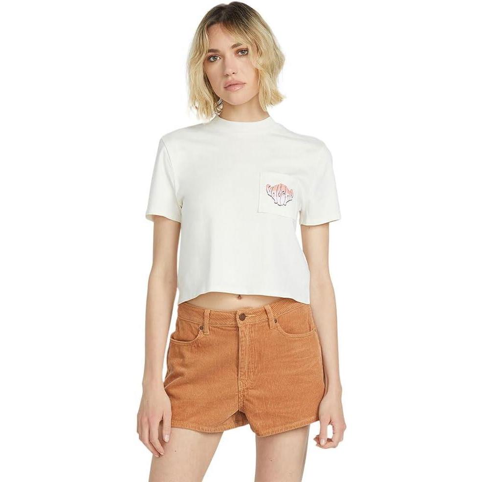 image:imageVolcom Womens Short Sleeve Pocket Dial Tee Crew Neck TShirt with Chest Pocket and Screen PrintBone White