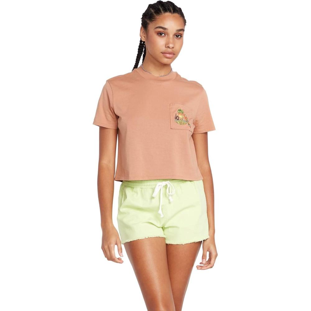 image:imageVolcom Womens Short Sleeve Pocket Dial Tee Crew Neck TShirt with Chest Pocket and Screen PrintClay