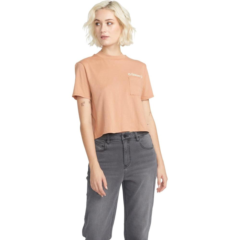 image:imageVolcom Womens Short Sleeve Pocket Dial Tee Crew Neck TShirt with Chest Pocket and Screen PrintClay Red