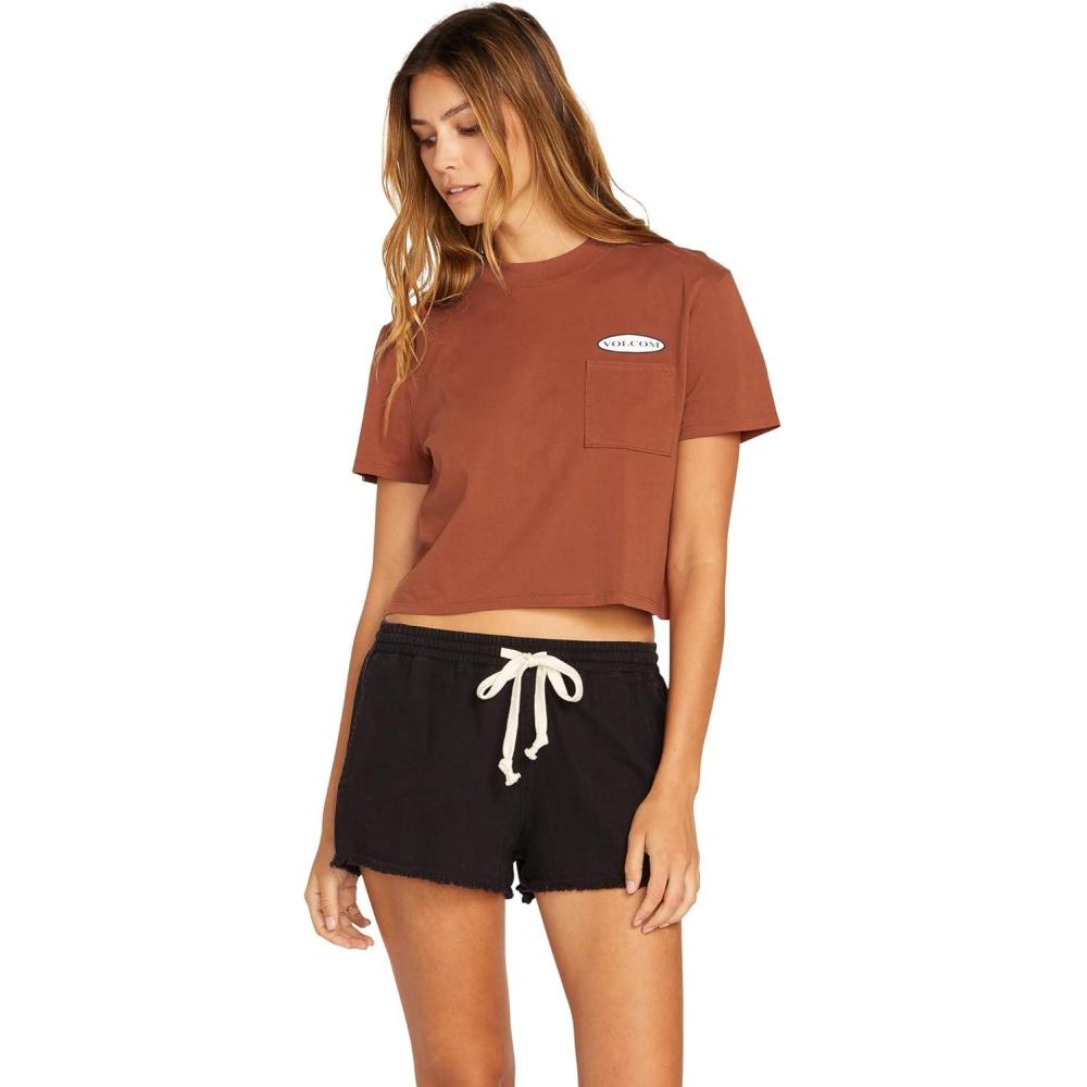 image:imageVolcom Womens Short Sleeve Pocket Dial Tee Crew Neck TShirt with Chest Pocket and Screen PrintDark Clay Red