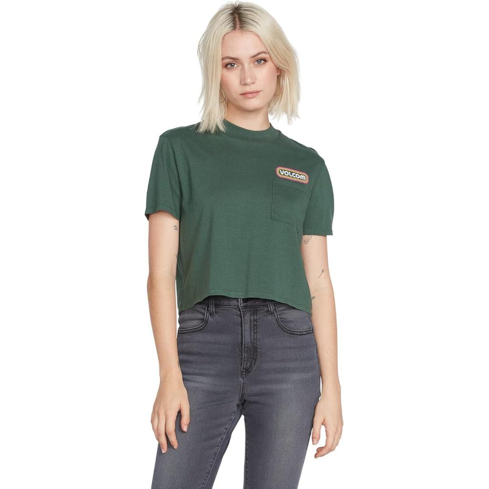 image:imageVolcom Womens Short Sleeve Pocket Dial Tee Crew Neck TShirt with Chest Pocket and Screen PrintDark Pine