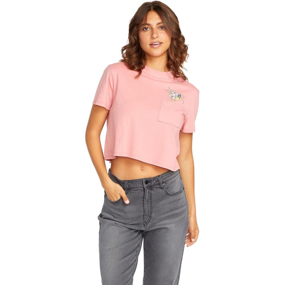 image:imageVolcom Womens Short Sleeve Pocket Dial Tee Crew Neck TShirt with Chest Pocket and Screen PrintDesert Pink