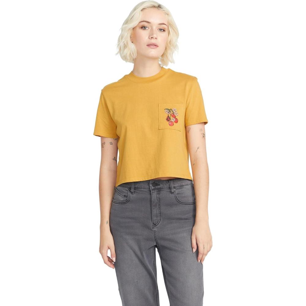 image:imageVolcom Womens Short Sleeve Pocket Dial Tee Crew Neck TShirt with Chest Pocket and Screen PrintDijon