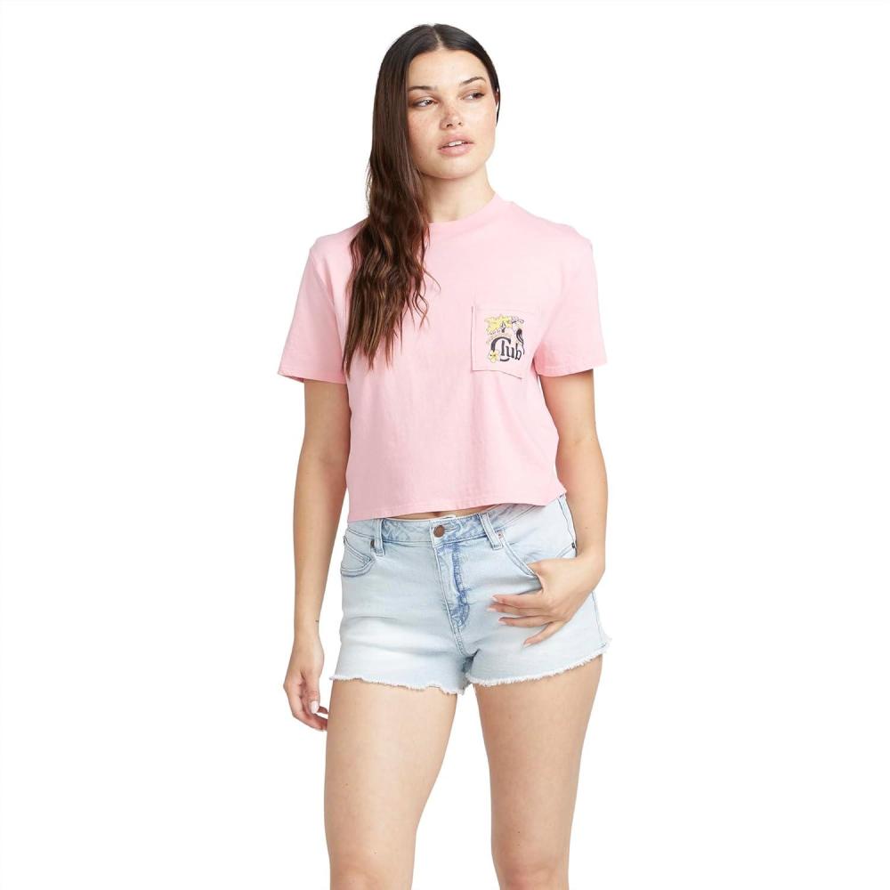 image:imageVolcom Womens Short Sleeve Pocket Dial Tee  Crew Neck TShirt with Chest Pocket and Screen PrintGuava