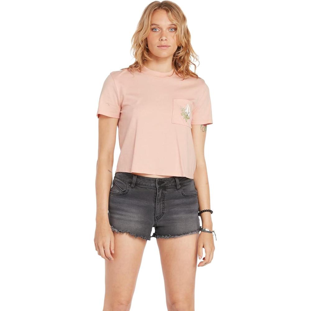 image:imageVolcom Womens Short Sleeve Pocket Dial Tee Crew Neck TShirt with Chest Pocket and Screen PrintHazey Pink