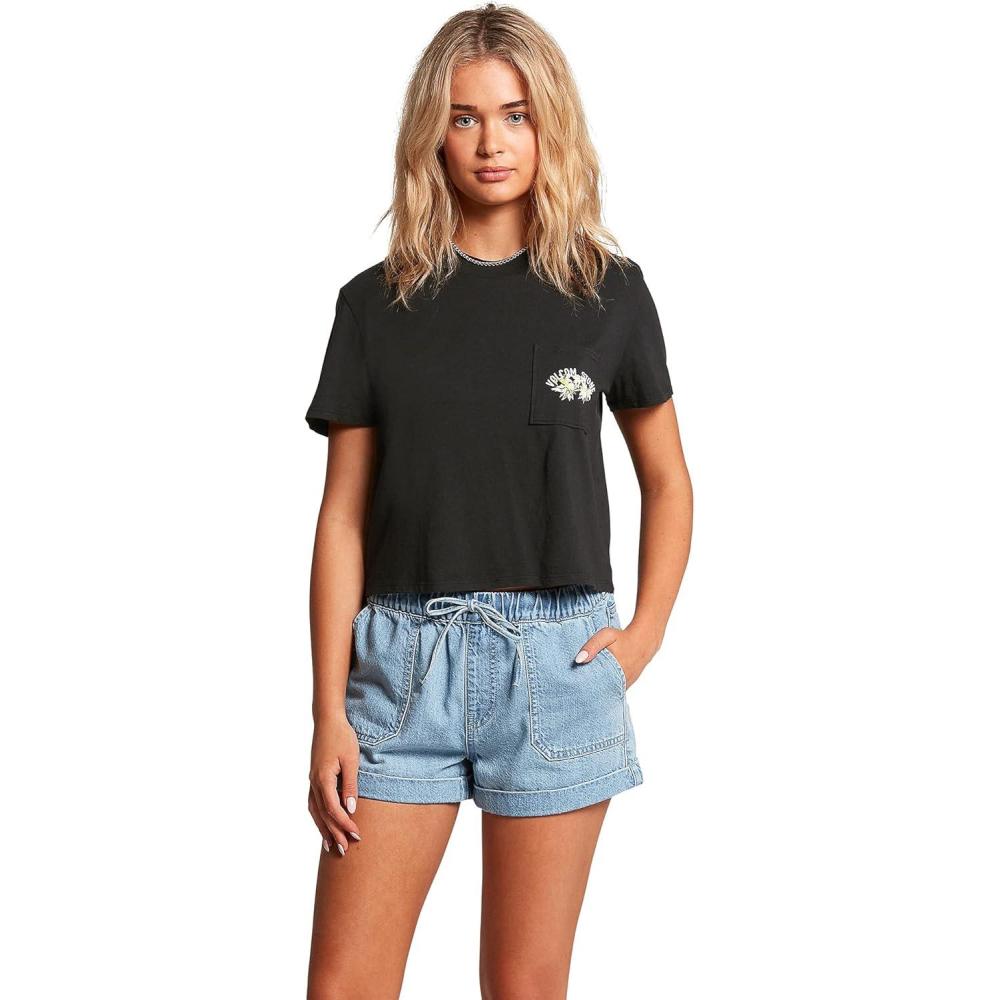 image:imageVolcom Womens Short Sleeve Pocket Dial Tee Crew Neck TShirt with Chest Pocket and Screen PrintOnyx