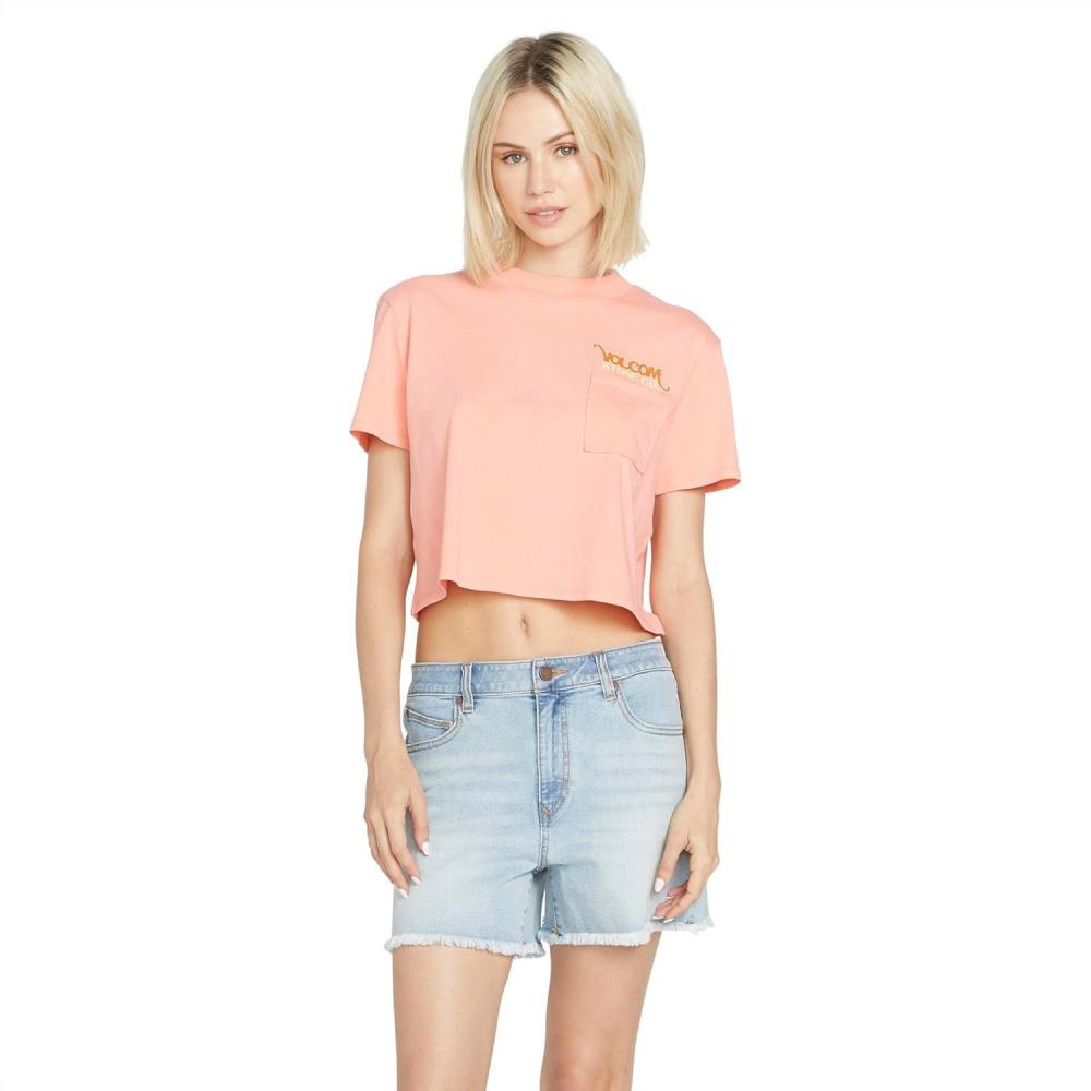 image:imageVolcom Womens Short Sleeve Pocket Dial Tee Crew Neck TShirt with Chest Pocket and Screen PrintReef Pink