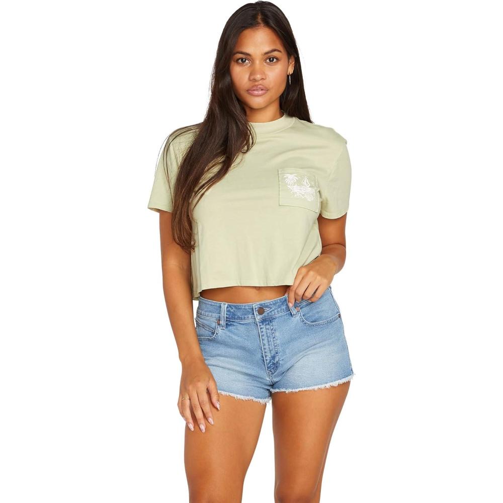image:imageVolcom Womens Short Sleeve Pocket Dial Tee Crew Neck TShirt with Chest Pocket and Screen PrintSage