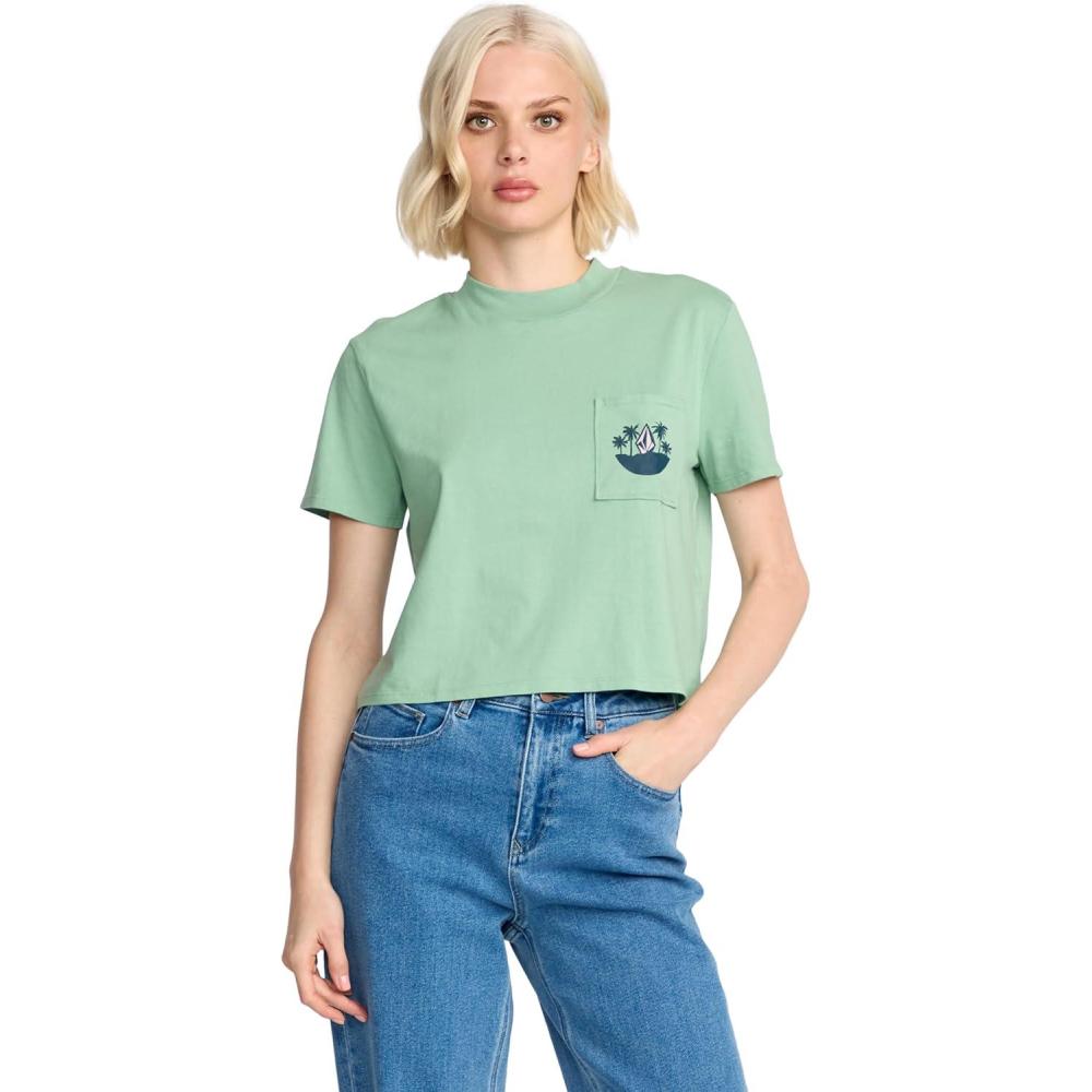 image:imageVolcom Womens Short Sleeve Pocket Dial Tee Crew Neck TShirt with Chest Pocket and Screen PrintSea Green