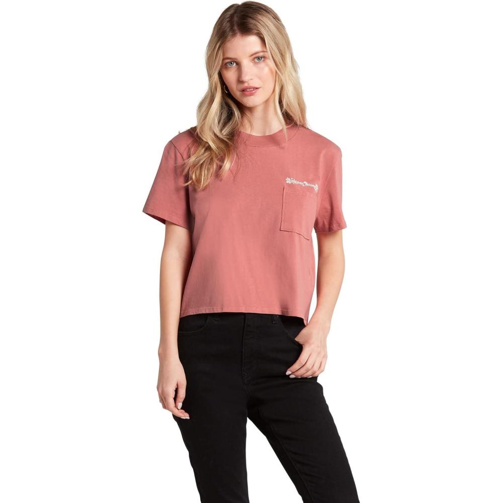 image:imageVolcom Womens Short Sleeve Pocket Dial Tee Crew Neck TShirt with Chest Pocket and Screen PrintSepia