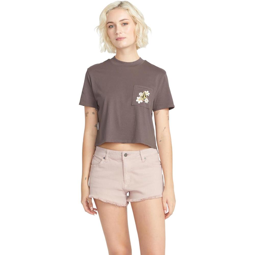 image:imageVolcom Womens Short Sleeve Pocket Dial Tee Crew Neck TShirt with Chest Pocket and Screen PrintSlate Grey Grey