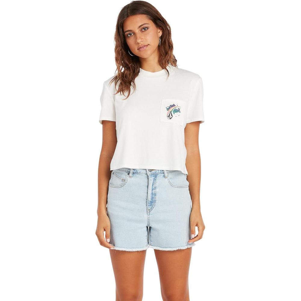 image:imageVolcom Womens Short Sleeve Pocket Dial Tee Crew Neck TShirt with Chest Pocket and Screen PrintStar Star White