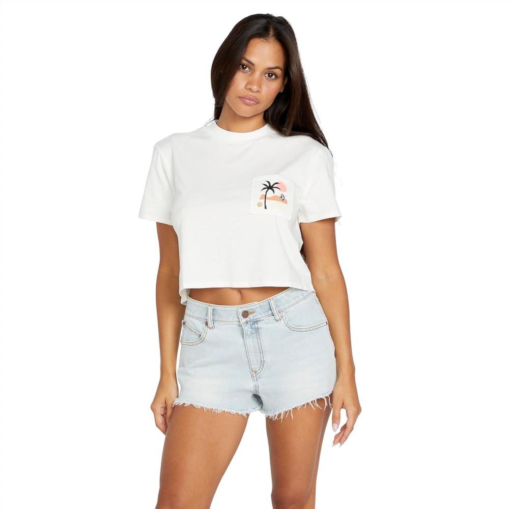 image:imageVolcom Womens Short Sleeve Pocket Dial Tee Crew Neck TShirt with Chest Pocket and Screen PrintStar White Logo