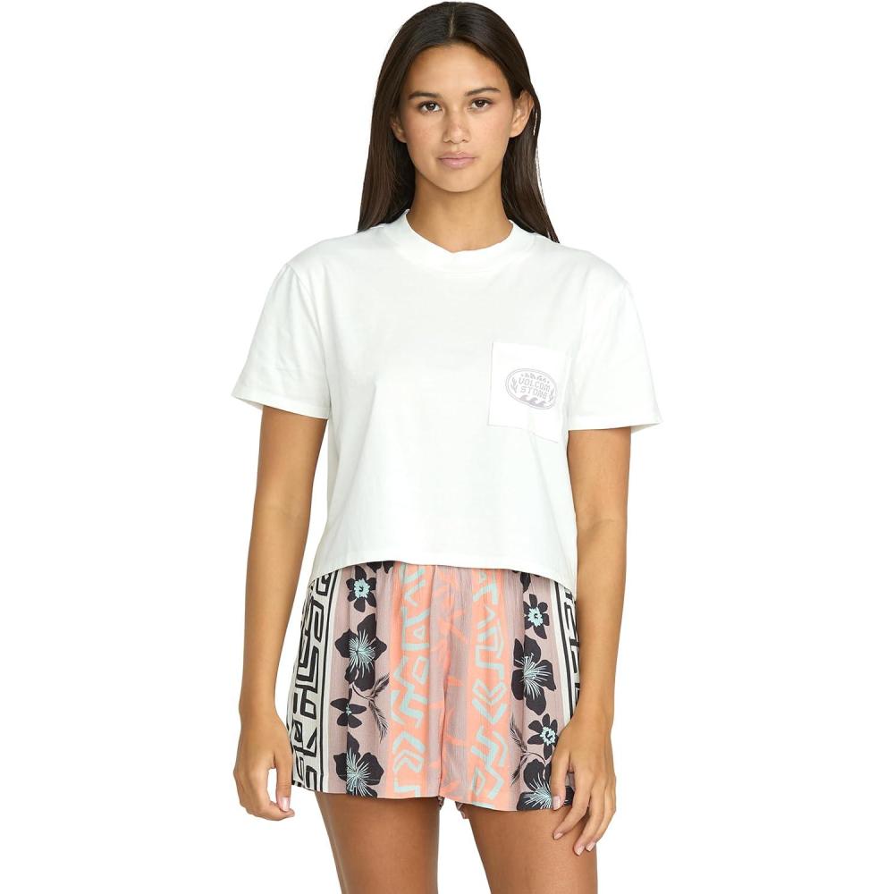 image:imageVolcom Womens Short Sleeve Pocket Dial Tee Crew Neck TShirt with Chest Pocket and Screen PrintStar WhiteWhte