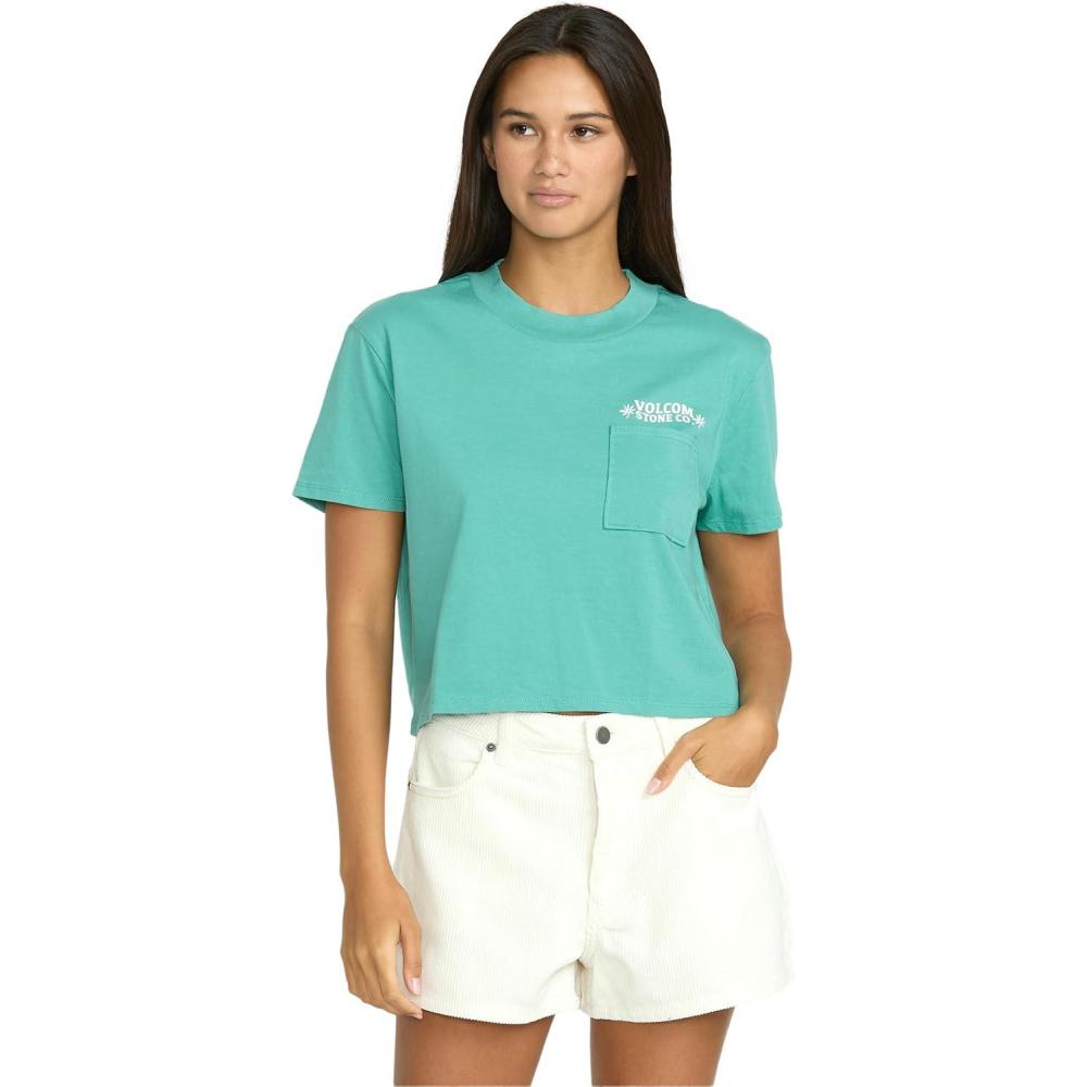image:imageVolcom Womens Short Sleeve Pocket Dial Tee Crew Neck TShirt with Chest Pocket and Screen PrintStormy Blue