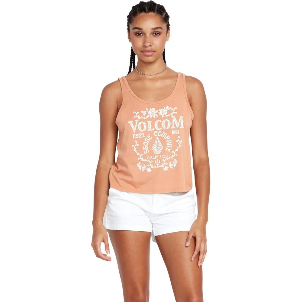 image:imageVolcom Womens to The Bank Organic Cotton Graphic Tank Top Relaxed Boxy Fit Breezy Summer StyleClay