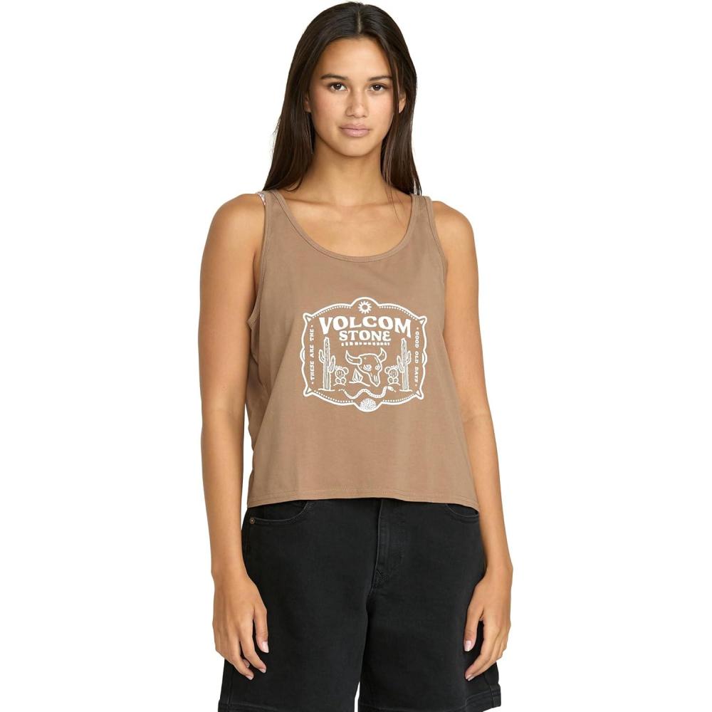 image:imageVolcom Womens to The Bank Organic Cotton Graphic Tank Top Relaxed Boxy Fit Breezy Summer StyleHazelnut