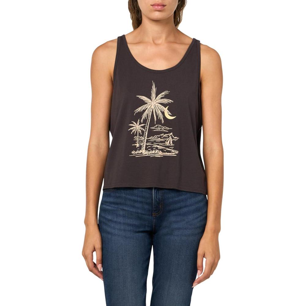 image:imageVolcom Womens to The Bank Organic Cotton Graphic Tank Top Relaxed Boxy Fit Breezy Summer StyleVintage Black