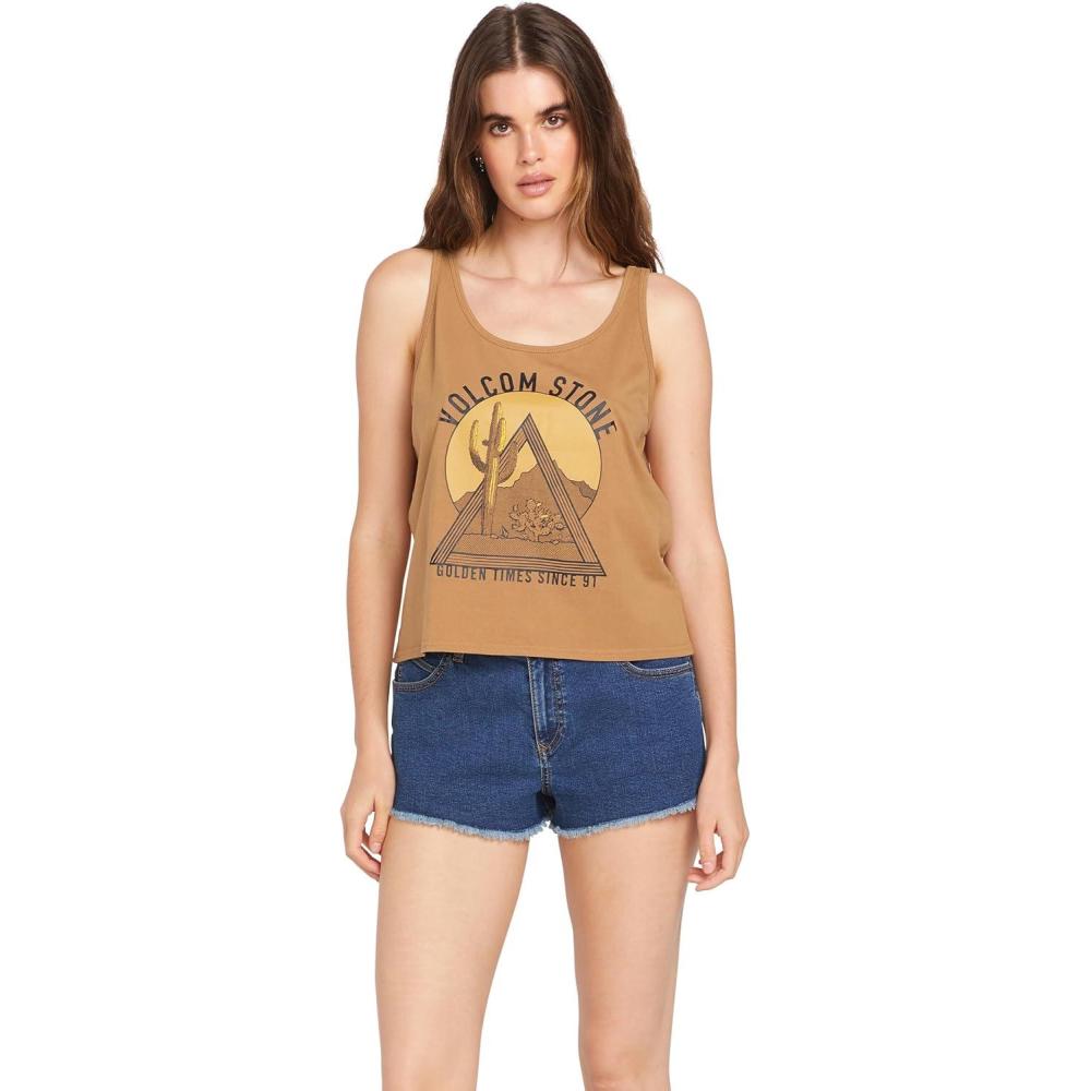 image:imageVolcom Womens to The Bank Organic Cotton Graphic Tank Top Relaxed Boxy Fit Breezy Summer StyleVintage Brown