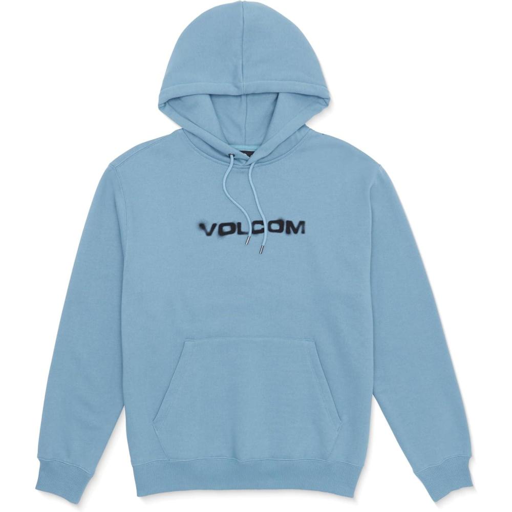 image:imageVolcom mens Pullover Logo Fleece Hooded Sweatshirt  Soft Brushed Interior Classic Fit Kangaroo Pocket Ribbed Cuffs amp HemBlue Rinse