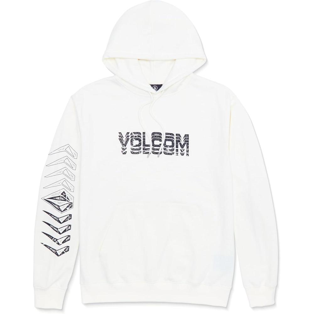 image:imageVolcom mens Pullover Logo Fleece Hooded Sweatshirt  Soft Brushed Interior Classic Fit Kangaroo Pocket Ribbed Cuffs amp HemOff White Heather