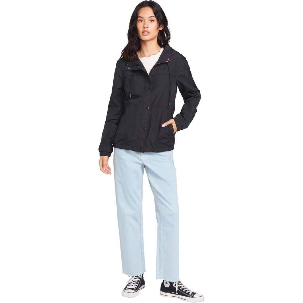 image:imageVolcom womens Enemy Stone Hooded Zip Front Windbreaker JacketBlack 1