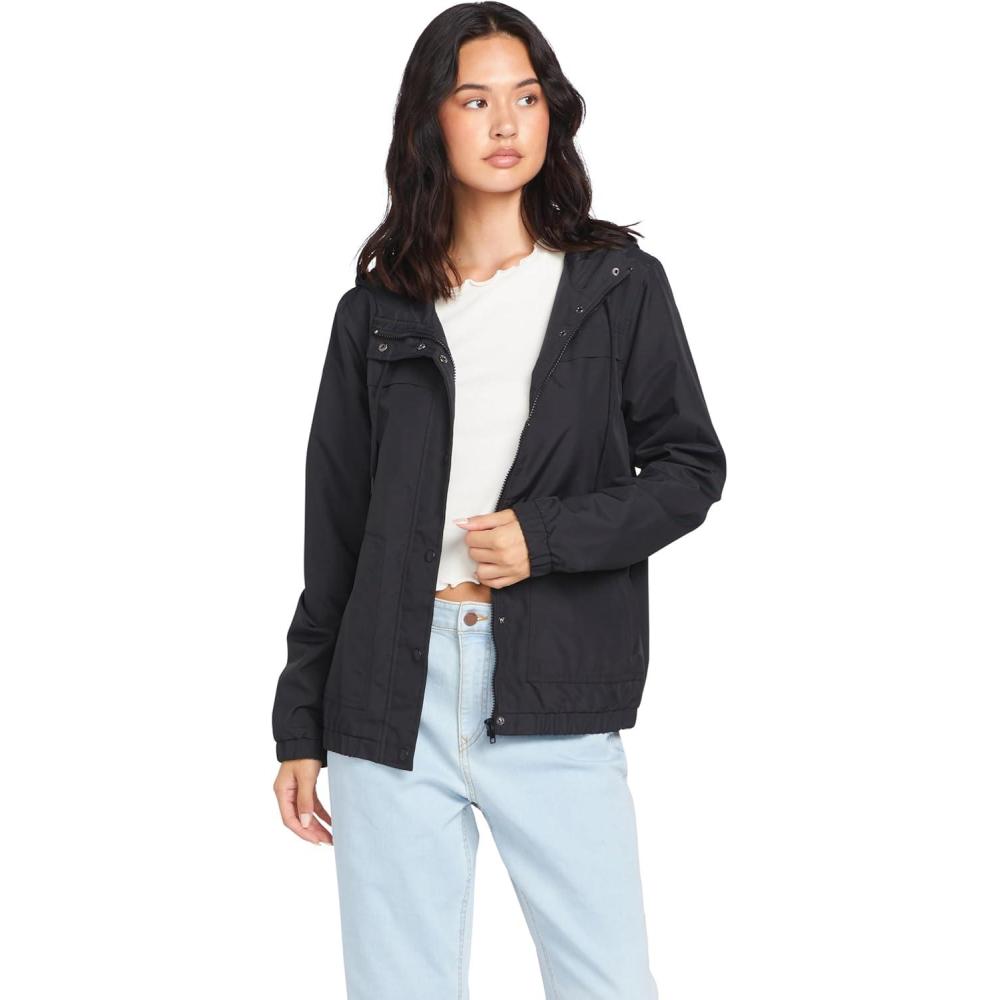 image:imageVolcom womens Enemy Stone Hooded Zip Front Windbreaker JacketBlack 324