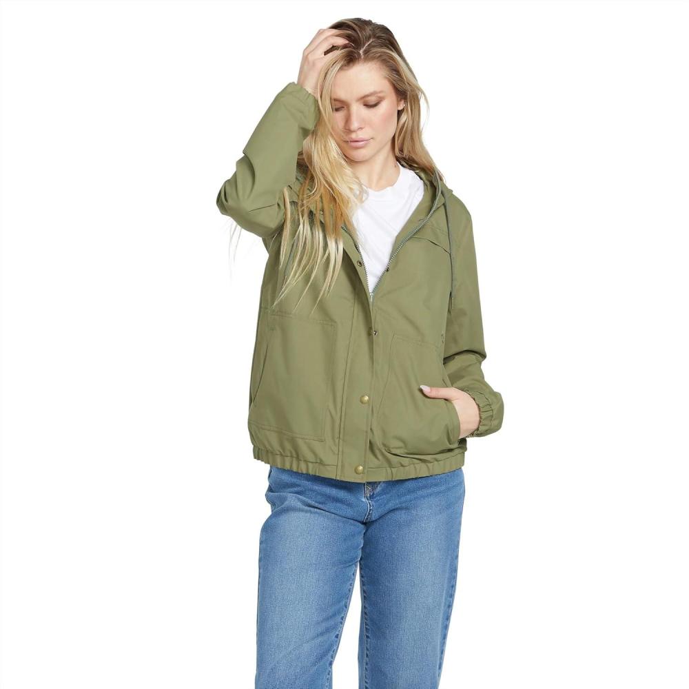 image:imageVolcom womens Enemy Stone Hooded Zip Front Windbreaker JacketMoss