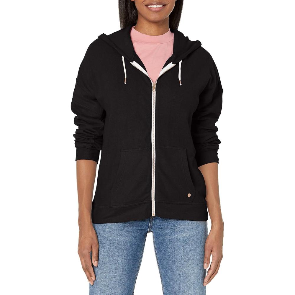 image:imageVolcom womens Lil Zip Up Hooded Fleece SweatshirtBlack Black Black