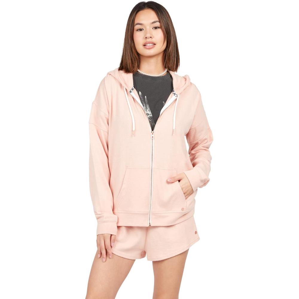 image:imageVolcom womens Lil Zip Up Hooded Fleece SweatshirtHazey Pink