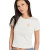 Volcom Womens Have a Clue Short Sleeve Tee – Fitted T-Shirt with Striped Neck Taping(Cloud White)