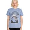 Volcom Womens Lock It Up Short Sleeve Tee – Crew Neck T-Shirt with Striped Neck Taping(Blue)