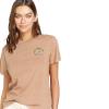 Volcom Womens Lock It Up Short Sleeve Tee – Crew Neck T-Shirt with Striped Neck Taping(Mocha)