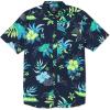 Volcom Mens Regular Marble Floral Short Sleeve Button Down Hawaiian Shirt(Navy Sunriser)