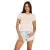 Volcom Womens Have a Clue Short Sleeve Tee – Fitted T-Shirt with Striped Neck Taping(Dusty Rose)